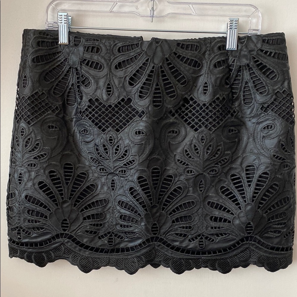 H&M Black Faux Leather Embellished Cut Out Mini Skirt
